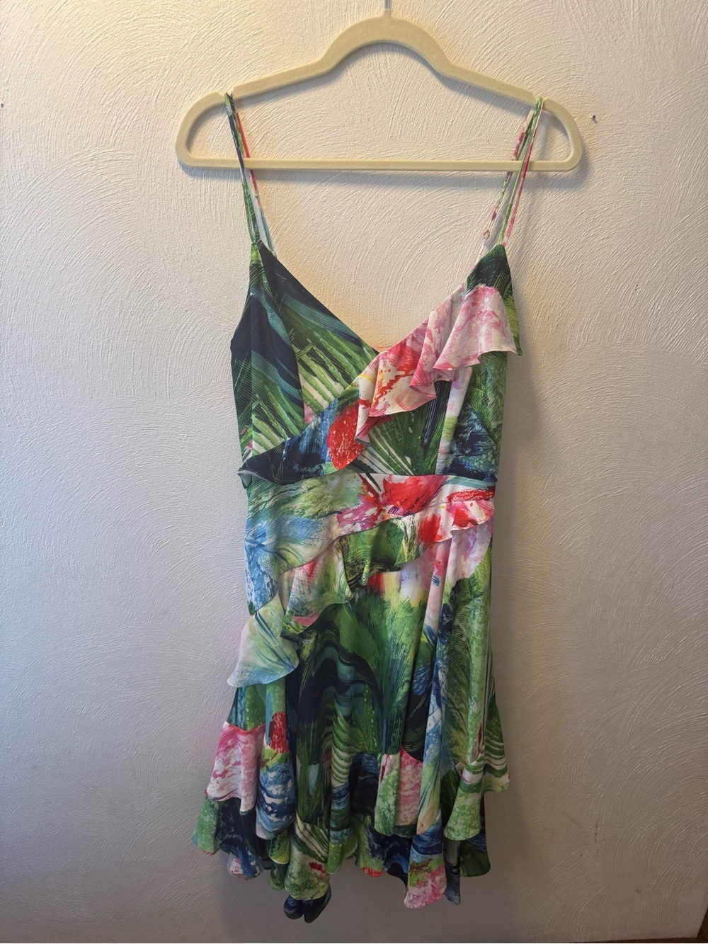 Whimsigoth Fairy Grunge Tropical Ruffle Handkerchief Dress Y2K Josie Natori Sz 8 - Picture 2 of 5